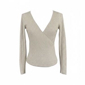 LEITH Ribbed V-Neck Sweater in Cream. Size XS